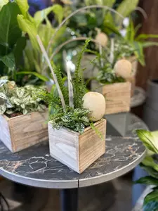 Peace & Thankful Arrangement 4x4 Square Wood Planter